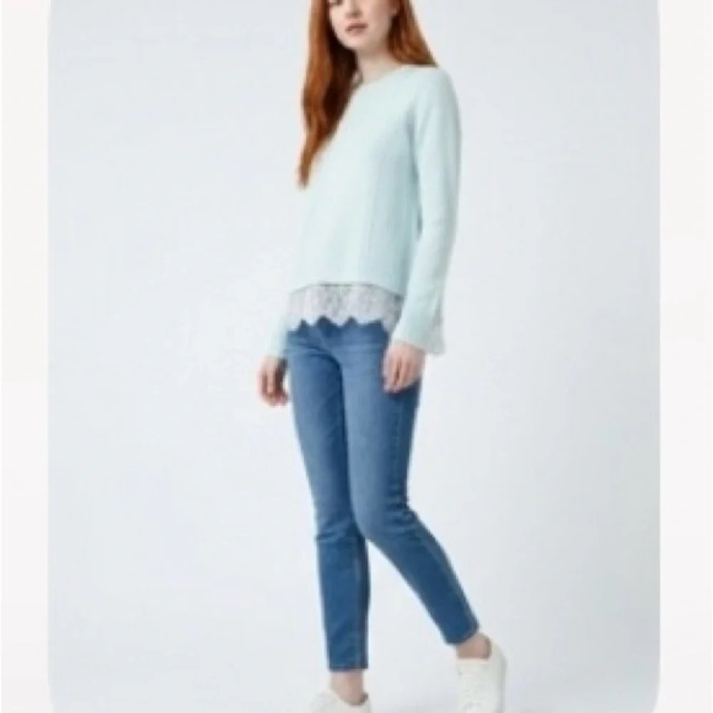 SO Aqua Lace-Hem Crewneck Sweater